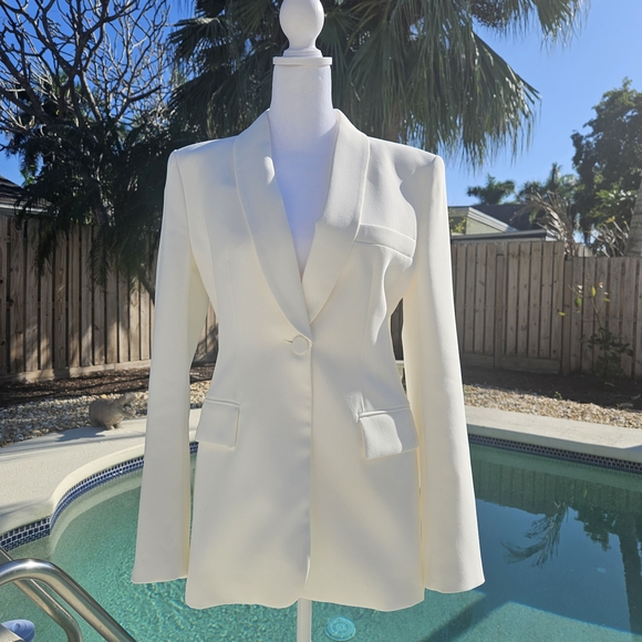 ZARA White Blazer Size XS Tailored Minimalist Formal Office Monochrome Neutral - Picture 2 of 11